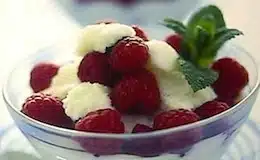 gelato allo yogurt e panna con frutti di bosco in coppa