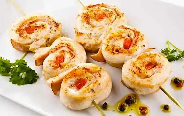 spiedini di pollo e peperoni