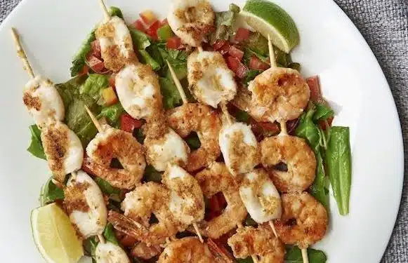 spiedini calamari e gamberi