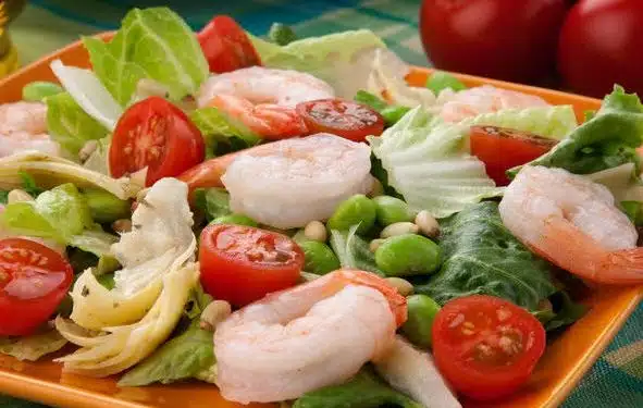 fave gamberi carciofi insalata