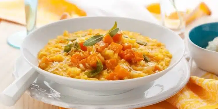 Risotto zucca surgelata salvia e lardo