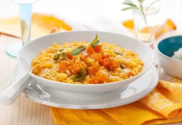 Risotto zucca surgelata salvia e lardo