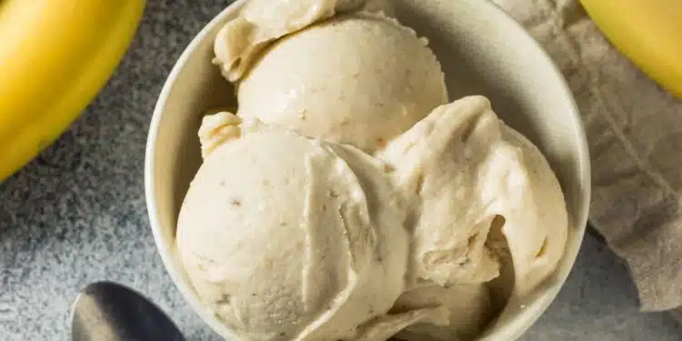 gelato alla banana fatto in casa servito in una ciotola