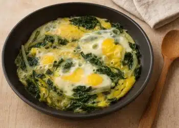 uova al forno con spinaci surgelati serviti in tegame