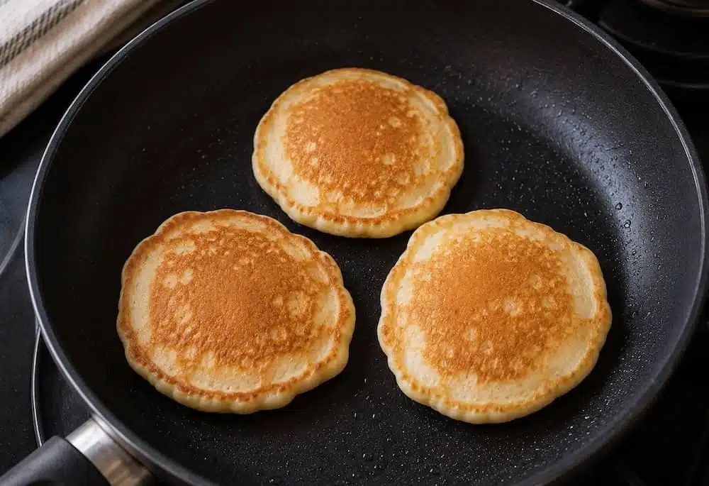 pancakes di albumi dorati in padella