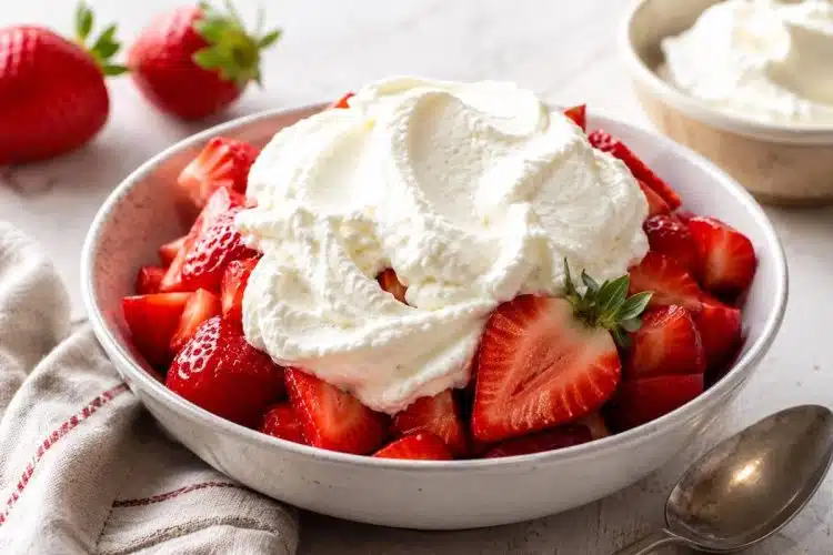 fragole e panna serviti in ciotola